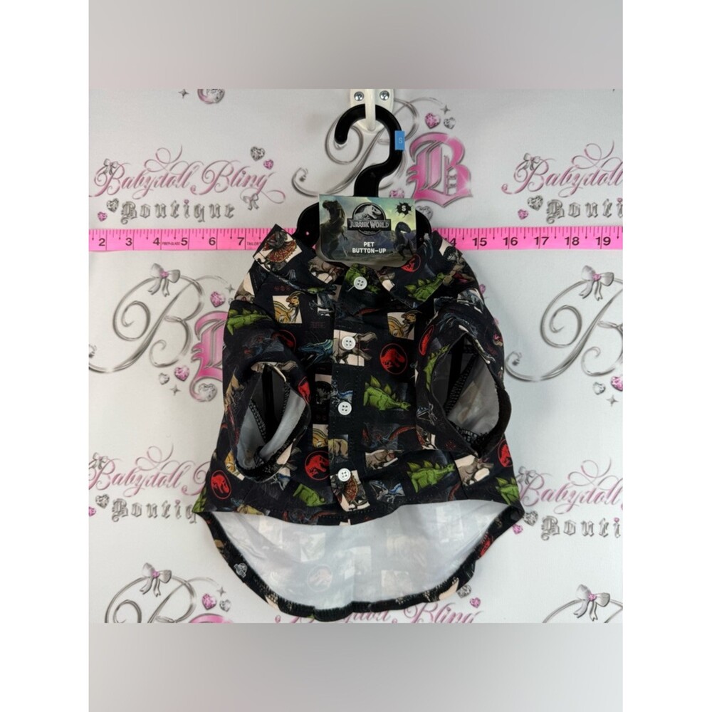 Jurassic World Pet shirt Button-Up Shirt - Black with Multicolor Dino Print